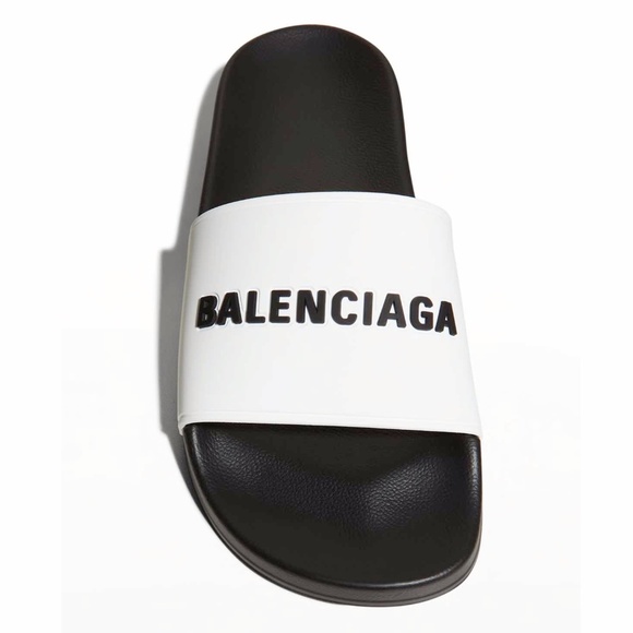 BALENCIAGA Women's Birublo Bicolor Logo Pool Slide Sandals 5 B/35 EU - Picture 12 of 14